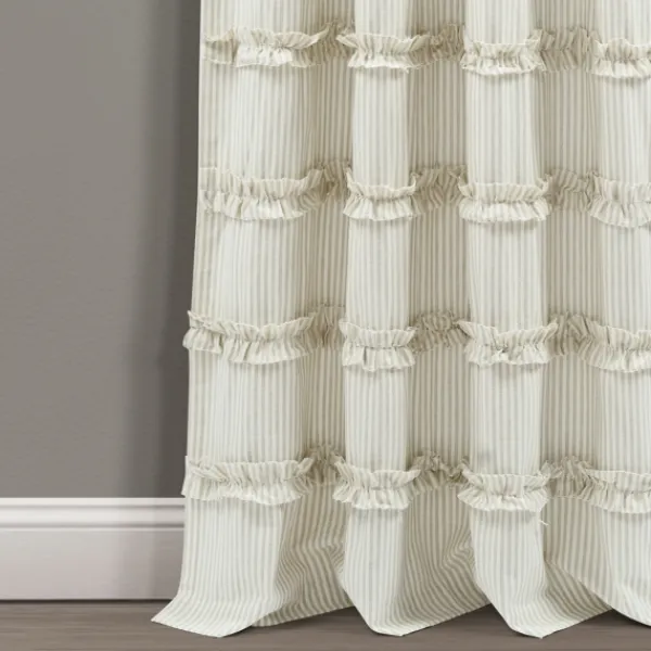 Curtains & Drapes-Kirkland's Home Neutral Vintage Stripe Curtain Panel Set, 84 In. Tan/White