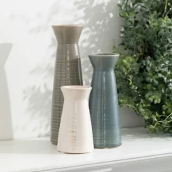 Vases-Kirkland's Home Neutral Wide Mouth Vases, Set Of 3 Gray/Blue/White