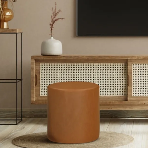 Benches & Ottomans-Kirkland's Home Newton Carmel Faux Leather Cylinder Ottoman Brown