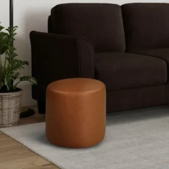 Benches & Ottomans-Kirkland's Home Newton Carmel Faux Leather Cylinder Ottoman Brown