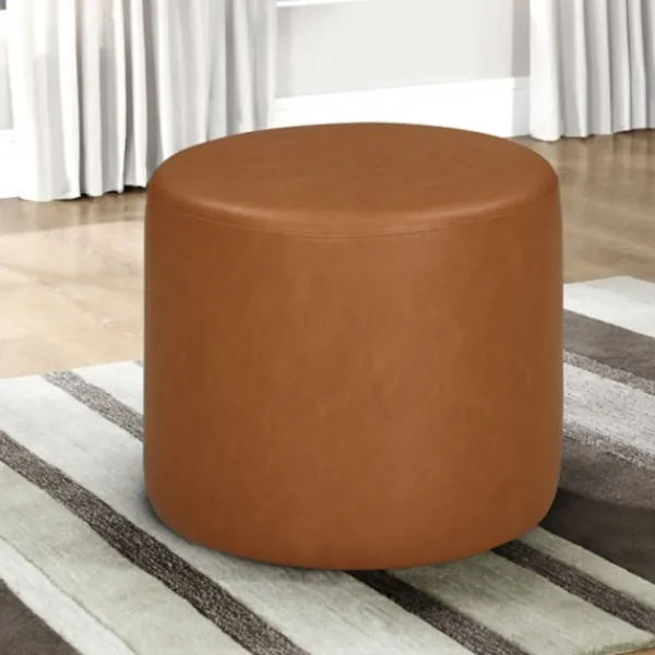 Benches & Ottomans-Kirkland's Home Newton Carmel Faux Leather Cylinder Ottoman Brown