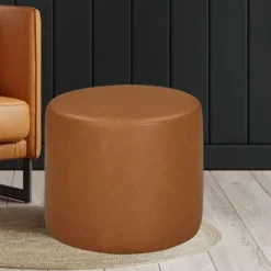Benches & Ottomans-Kirkland's Home Newton Carmel Faux Leather Cylinder Ottoman Brown