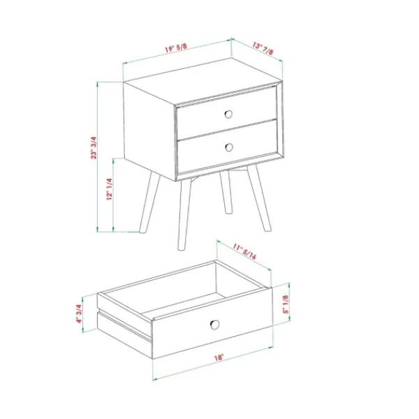 Nightstands-Kirkland's Home Nightshade Mid Century Wooden Nightstand Black