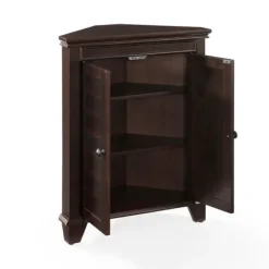 Bathroom Furniture-Kirkland's Home Nikki Dark Wooden Corner Cabinet Brown