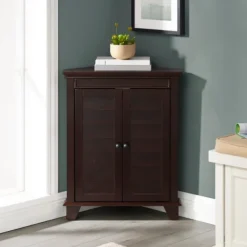 Bathroom Furniture-Kirkland's Home Nikki Dark Wooden Corner Cabinet Brown