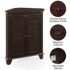 Bathroom Furniture-Kirkland's Home Nikki Dark Wooden Corner Cabinet Brown