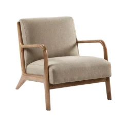 Accent Chairs-Kirkland's Home Nolan Cream Mid-Century Accent Chair Tan