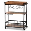 Kitchen Islands & Bar Carts-Kirkland's Home Oak And Black Metal Bar Cart With Bottle Rack