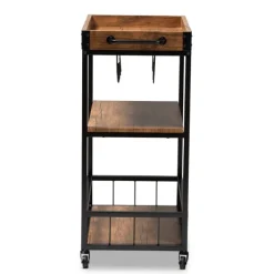Kitchen Islands & Bar Carts-Kirkland's Home Oak And Black Metal Bar Cart With Bottle Rack