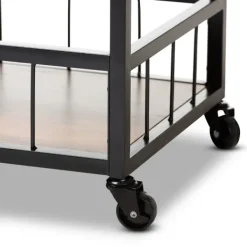 Kitchen Islands & Bar Carts-Kirkland's Home Oak And Black Metal Bar Cart With Bottle Rack