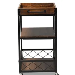 Kitchen Islands & Bar Carts-Kirkland's Home Oak And Black Metal Bar Cart With Stemware Rack