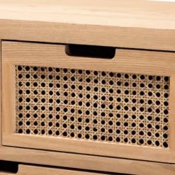 Dressers & Chests-Kirkland's Home Oak And Rattan 4-Drawer Chest