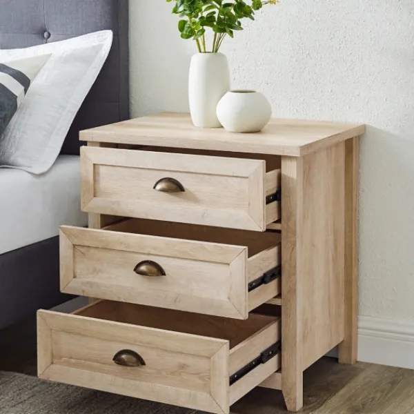 Dressers & Chests-Kirkland's Home Oak Bronze Cupped Handle Nightstand White