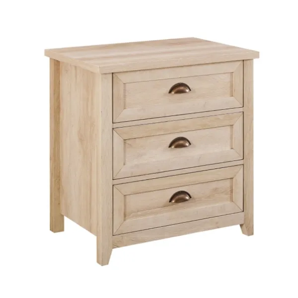 Dressers & Chests-Kirkland's Home Oak Bronze Cupped Handle Nightstand White