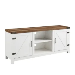 Tv Stands & Media Consoles-Kirkland's Home Oak Farmhouse Double Door Tv Stand Brown/White
