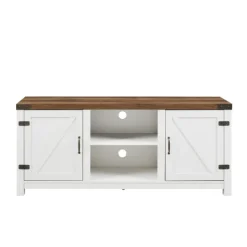 Tv Stands & Media Consoles-Kirkland's Home Oak Farmhouse Double Door Tv Stand Brown/White