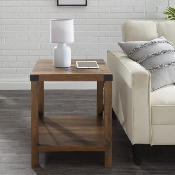 Accent & End Tables-Kirkland's Home Oak Industrial X-Frame Accent Table Brown