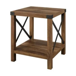 Accent & End Tables-Kirkland's Home Oak Industrial X-Frame Accent Table Brown