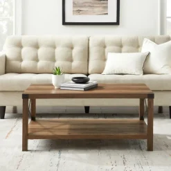 Coffee Tables-Kirkland's Home Oak Industrial X-Frame Coffee Table Brown
