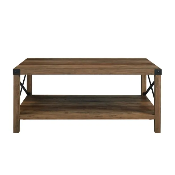 Coffee Tables-Kirkland's Home Oak Industrial X-Frame Coffee Table Brown