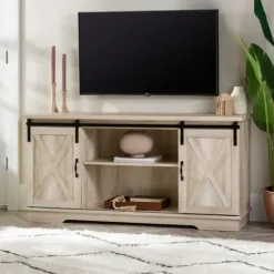 Tv Stands & Media Consoles-Kirkland's Home Oak Sliding Barn Door Tv Stand White