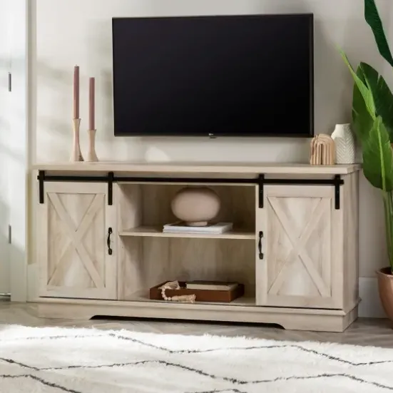 Tv Stands & Media Consoles-Kirkland's Home Oak Sliding Barn Door Tv Stand White