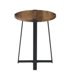 Accent & End Tables-Kirkland's Home Oak Urban Rustic Round Accent Table Brown