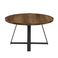 Coffee Tables-Kirkland's Home Oak Urban Rustic Round Coffee Table Brown
