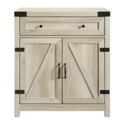 Cabinets & Sideboards-Kirkland's Home Oak Wash Wooden And Metal Barn Door Cabinet White