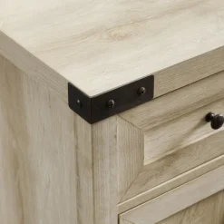 Cabinets & Sideboards-Kirkland's Home Oak Wash Wooden And Metal Barn Door Cabinet White