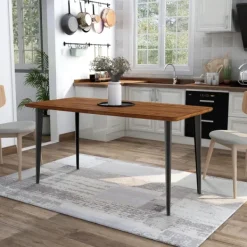 Dining Tables-Kirkland's Home Oak Wood And Metal Dining Table Brown
