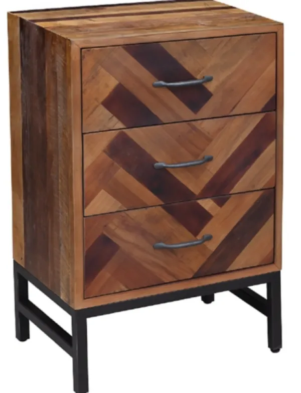 Nightstands-Kirkland's Home Oak Wood Chevron 3-Drawer Nightstand Brown