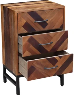 Nightstands-Kirkland's Home Oak Wood Chevron 3-Drawer Nightstand Brown