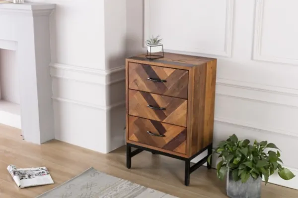 Nightstands-Kirkland's Home Oak Wood Chevron 3-Drawer Nightstand Brown