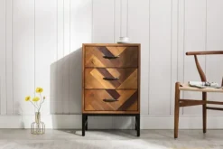 Nightstands-Kirkland's Home Oak Wood Chevron 3-Drawer Nightstand Brown