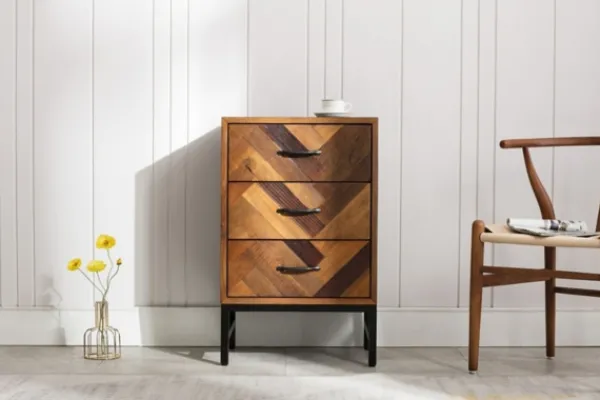 Nightstands-Kirkland's Home Oak Wood Chevron 3-Drawer Nightstand Brown