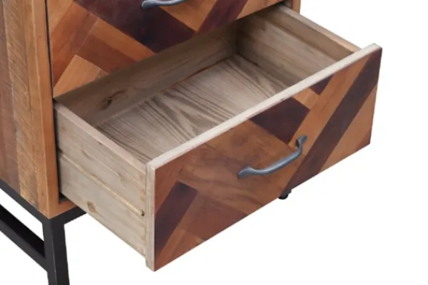 Nightstands-Kirkland's Home Oak Wood Chevron 3-Drawer Nightstand Brown