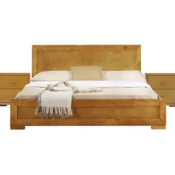 Beds & Headboards-Kirkland's Home Oak Wood King Platform Bed And 2-Nightstand Set Brown
