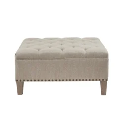 Benches & Ottomans-Kirkland's Home Oatmeal Tufted Square Ottoman Tan