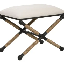 Benches & Ottomans-Kirkland's Home Oatmeal Upholstered Wrapped Rope Frame Bench Ivory