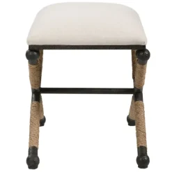 Benches & Ottomans-Kirkland's Home Oatmeal Upholstered Wrapped Rope Frame Bench Ivory