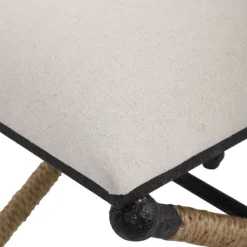 Benches & Ottomans-Kirkland's Home Oatmeal Upholstered Wrapped Rope Frame Bench Ivory