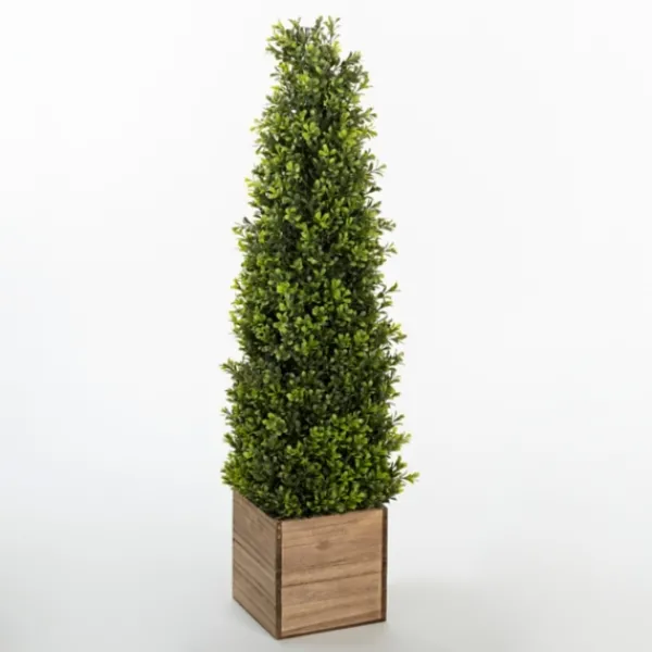Trees & Topiaries-Kirkland's Home Obelisk Boxwood Topiary In Wood Box, 36 In.