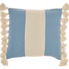 Pillows-Kirkland's Home Ocean And Ivory Striped Tassel Pillow Blue/Ivory