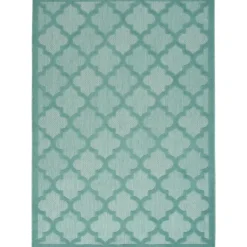 Outdoor Rugs-Kirkland's Home Ocean Aqua Trellis Outdoor Area Rug, 4X6 Blue