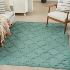 Outdoor Rugs-Kirkland's Home Ocean Aqua Trellis Outdoor Area Rug, 4X6 Blue