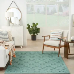 Outdoor Rugs-Kirkland's Home Ocean Aqua Trellis Outdoor Area Rug, 4X6 Blue