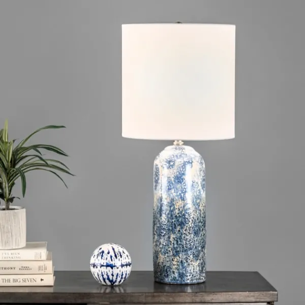 Table Lamps-Kirkland's Home Ocean Blues Mottled Pillar Table Lamp White