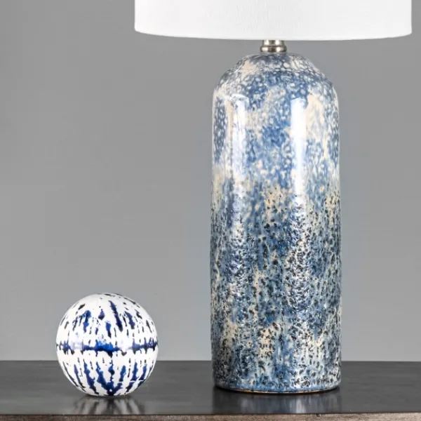 Table Lamps-Kirkland's Home Ocean Blues Mottled Pillar Table Lamp White