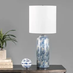 Table Lamps-Kirkland's Home Ocean Blues Mottled Pillar Table Lamp White